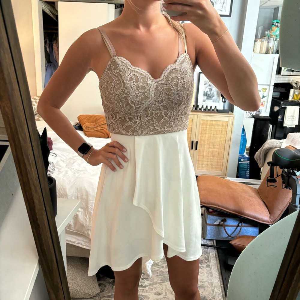 City Studio | Size 5 | Lace Gold and White Mini Dress